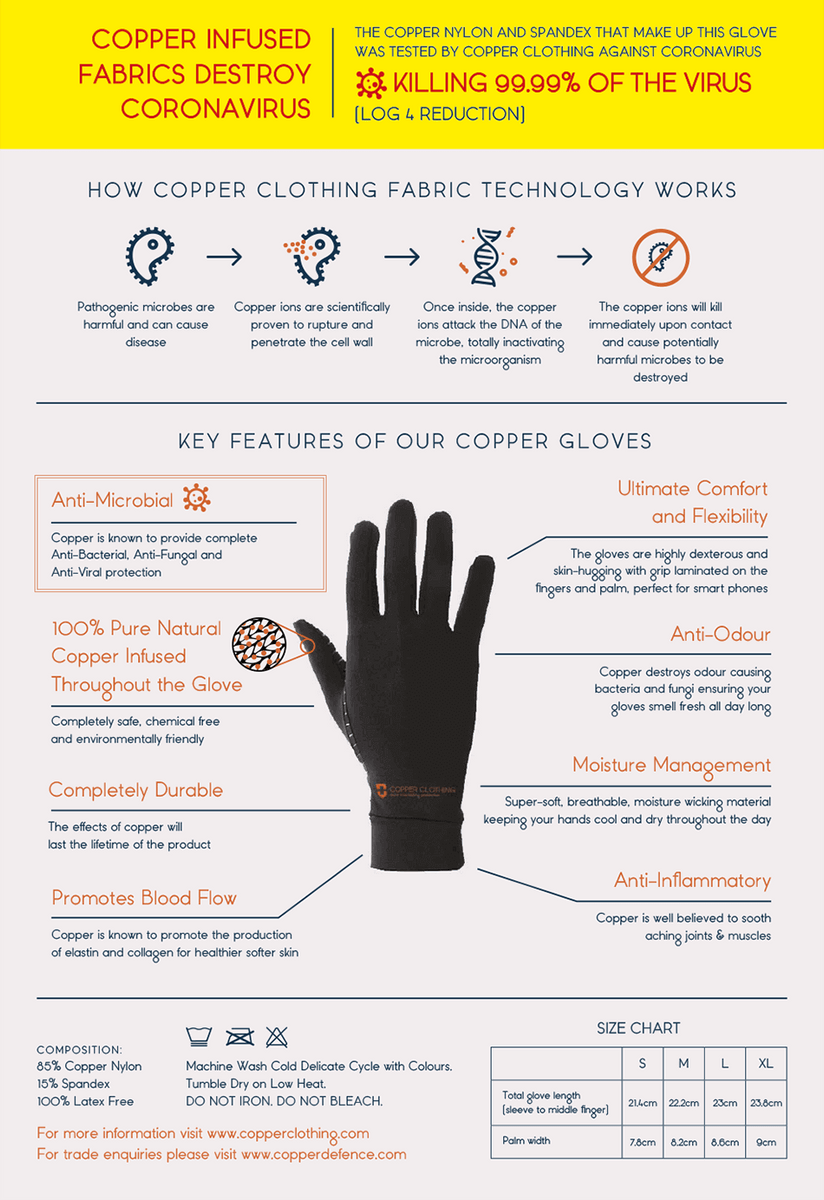 Copper Compression Gloves CopperInfused Semi Compression Full Finger